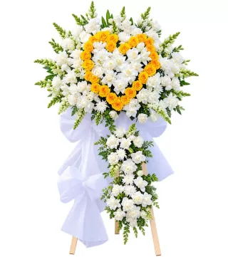 Nhớ Thương – kệ hoa phân ưu trái tim vàng trắng