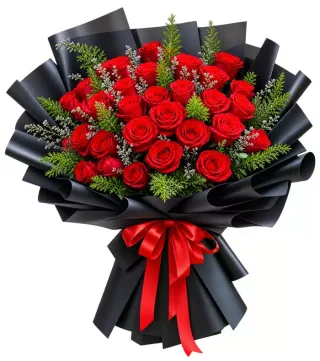 Mùa Nhớ – bó hoa hồng đỏ cùng lá xanh