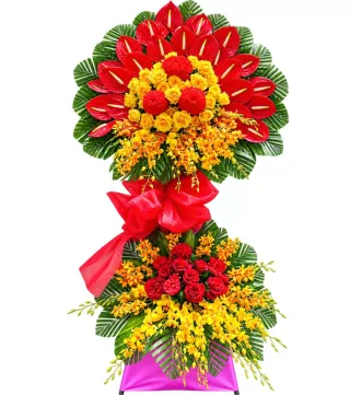 Tươi Sáng – kệ hoa chúc mừng hồng môn đỏ hoa vàng
