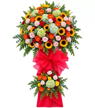 Mừng Khởi Nghiệp – kệ hoa chúc mừng hướng dương hai tầng · 1029