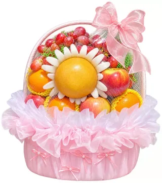 Quà Người Thân – giỏ quà trái cây nơ hồng