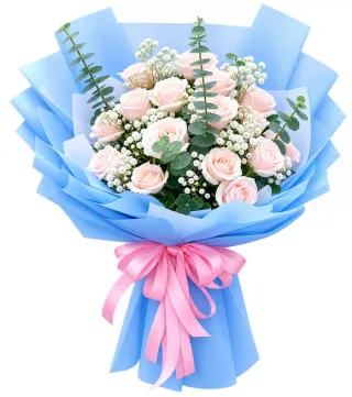Dành Riêng – bó hoa hồng phấn giấy xanh