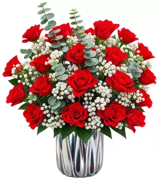 Góc Hoa Nhỏ – bình hoa hồng đỏ baby trắng