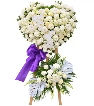 Vĩnh Niệm – kệ hoa phân ưu hồng trắng nơ tím