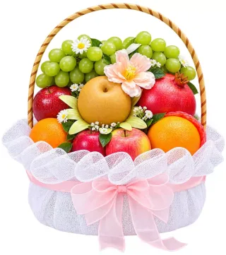 Thân Tình – giỏ quà trái cây lưới trắng hồng