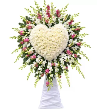 Dấu Nhớ – kệ hoa phân ưu trái tim trắng