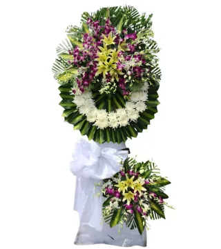 Tưởng Niệm – kệ hoa phân ưu tím trắng