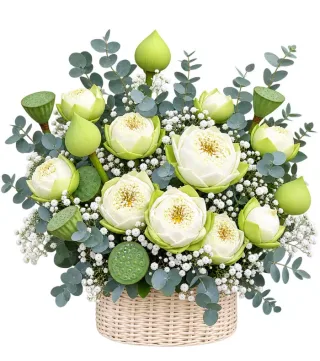 Nghĩa Tình – giỏ hoa phân ưu sen xanh