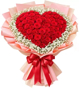Lời Tỏ Bày – bó hoa hồng trái tim gói hồng