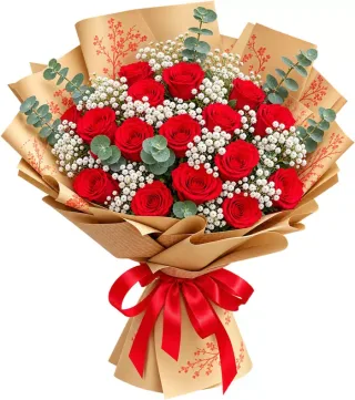 Dịu Ngọt – bó hoa hồng đỏ giấy kraft in