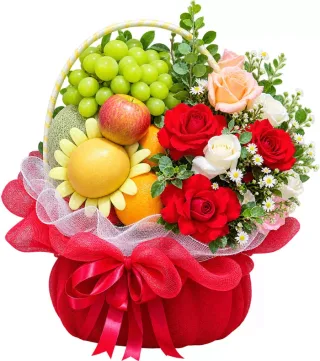Tấm Lòng – giỏ quà trái cây hồng đỏ kem