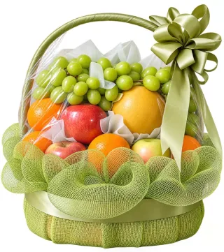 Thay Lời Nhắn – giỏ quà trái cây nơ xanh
