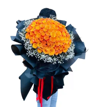 Dành Riêng – bó hoa hồng cam viền baby