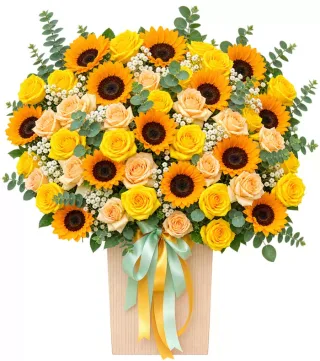 Lời Tri Ân – hộp hoa hướng dương hồng vàng
