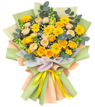 Chút Dịu Dàng – bó hoa hồng vàng cùng đồng tiền