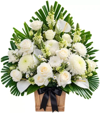 Nén Tâm Hương – giỏ hoa phân ưu hồng trắng