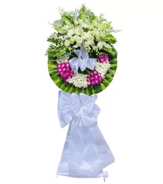 Lời Tưởng Nhớ – vòng hoa phân ưu trắng vàng