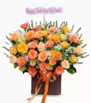 Nắng Ghé Qua – hộp hoa hồng cam