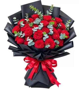 Lời Cảm Ơn – bó hoa hồng đỏ giấy đen · 0607