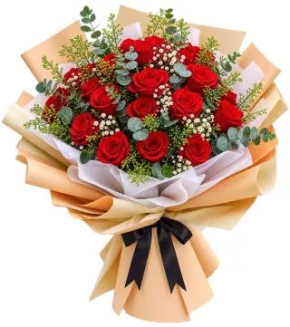 Chút Quan Tâm – bó hoa hồng đỏ kraft nơ đen