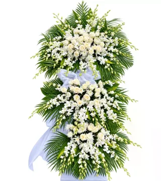Tâm Thành – kệ hoa phân ưu trắng xanh · 1453