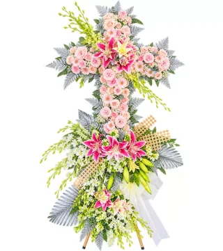 Bình An – kệ hoa phân ưu chữ thập hồng