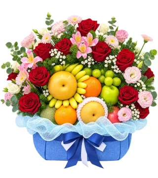 Dành Tặng Bạn – giỏ quà trái cây hoa hồng đỏ