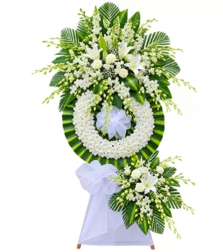 Lặng Thầm – kệ hoa phân ưu trắng xanh · 1358