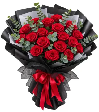Mến Thương – bó hoa hồng đỏ giấy đen