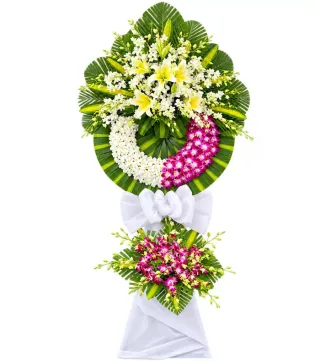 Tưởng Niệm – kệ hoa phân ưu vàng trắng tím
