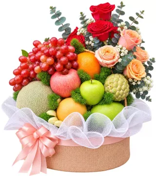 Thân Tình – giỏ quà trái cây hoa hồng