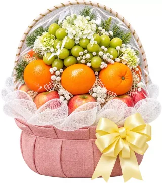 Gửi An Lành – giỏ quà trái cây nơ vàng