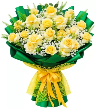 Gửi Nhớ – bó hoa hồng vàng giấy xanh lá