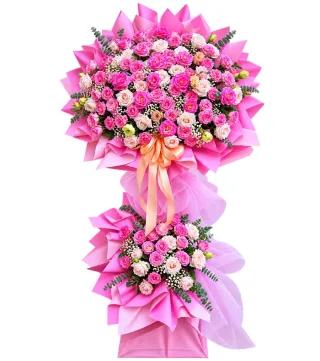 Đón Thành Công – kệ hoa chúc mừng hồng phấn hai tầng