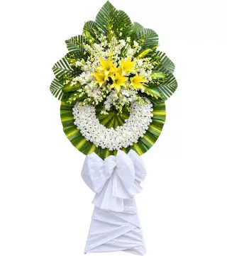 Kính Tiễn – vòng hoa phân ưu ly vàng trắng