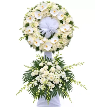 Bình An – kệ vòng hoa phân ưu hồng trắng