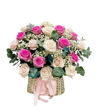Hương Ngày Mới – giỏ hoa hồng cánh sen