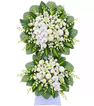 Kính Nhớ – kệ hoa phân ưu trắng xanh · 1328