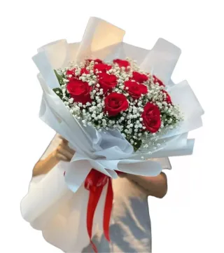 Dành Riêng – bó hoa hồng đỏ baby trắng