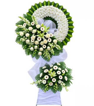 Trầm Lắng – kệ hoa phân ưu trắng xanh · 1307