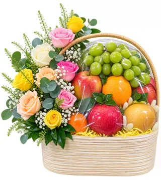 Lời Hỏi Thăm – giỏ quà trái cây hoa hồng