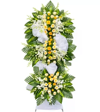 Tâm Thành – kệ hoa phân ưu trắng vàng