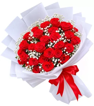 Dịu Ngọt – bó hoa hồng đỏ gói trắng