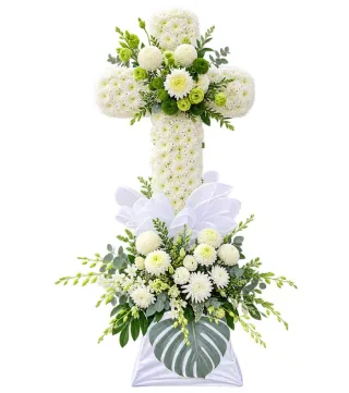 Vĩnh Niệm – kệ hoa phân ưu chữ thập cúc trắng