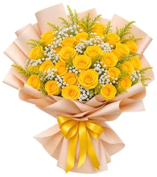 Tâm Tình – bó hoa hồng vàng cùng hoa vàng