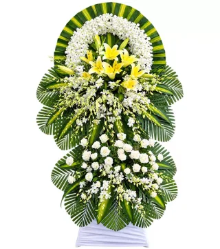 Bình An – kệ hoa phân ưu ly vàng trắng · 1236