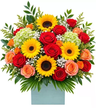 Mến Tặng – hộp hoa hướng dương cùng hồng đỏ