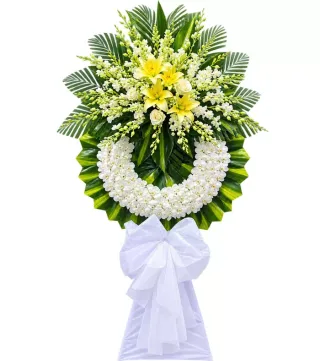 Tưởng Niệm – vòng hoa phân ưu ly vàng trắng