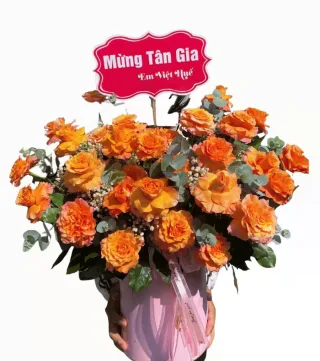Lời Nhắn Nhỏ – hộp hoa hồng cam cùng cẩm chướng cam