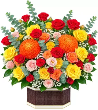 Ngày Ấm Áp – giỏ hoa hồng đỏ vàng